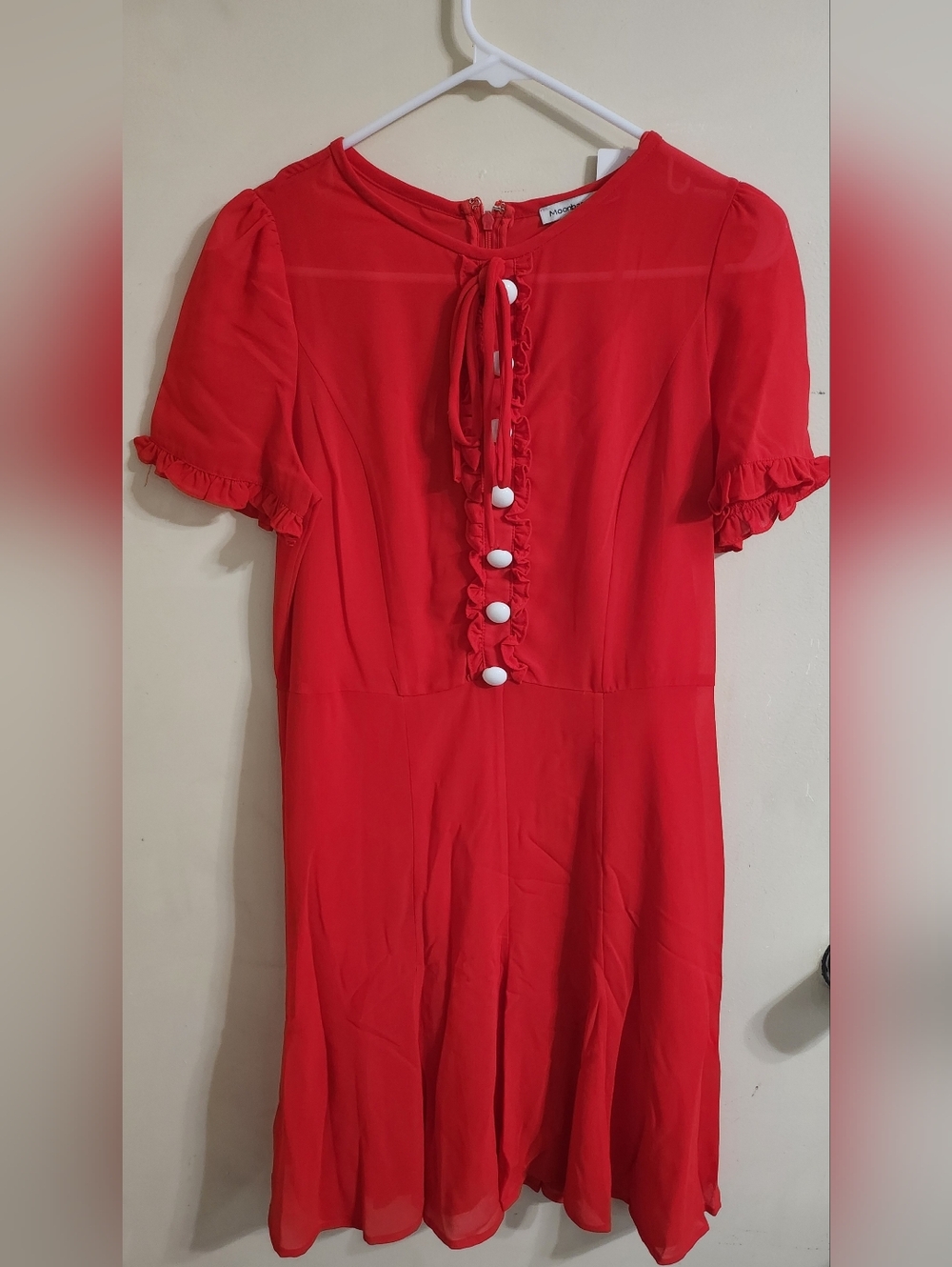 Moonbasa Red Ruffle-Trim Midi Dress with Button Front Size: Small NWT